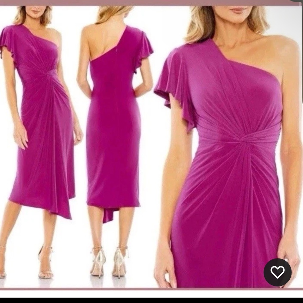 Mac Duggal Magenta One-Shoulder Midi Dress